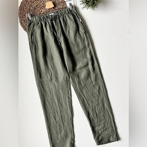 Onia Pants - Onia 100% Linen Drawstring Pants in Green